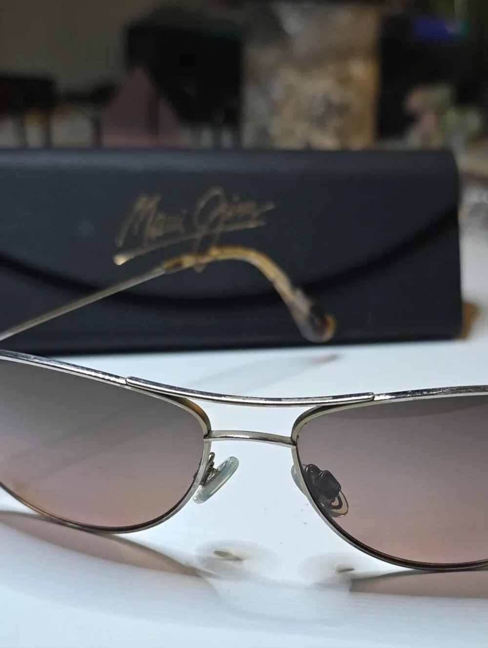 Maui Jim Gold Frame Sunglasses with Pink-Gray Gradient Lenses